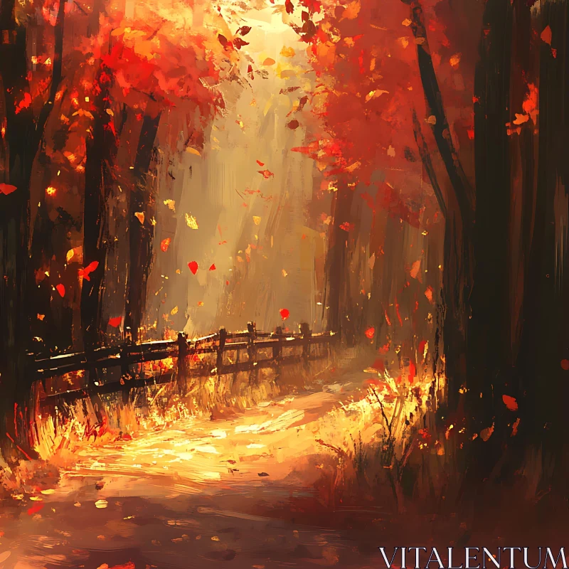 Rustic Autumn Scene with Illuminated Path AI Image