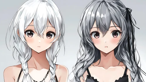 Anime Twins with Silver Braided Hair