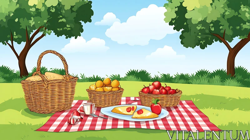 Outdoor Picnic with Food Baskets AI Image