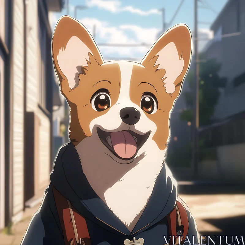 Joyful Corgi in Hoodie - Anime Style AI Image