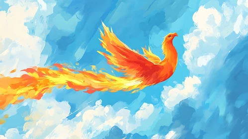 Fiery Phoenix Soaring Through Clouds
