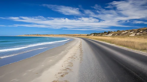 Seaside Road with Blue Skies