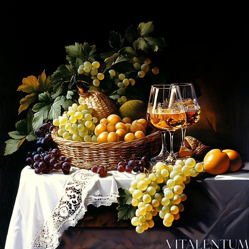 Classic Fruit and Wine Still Life AI Image