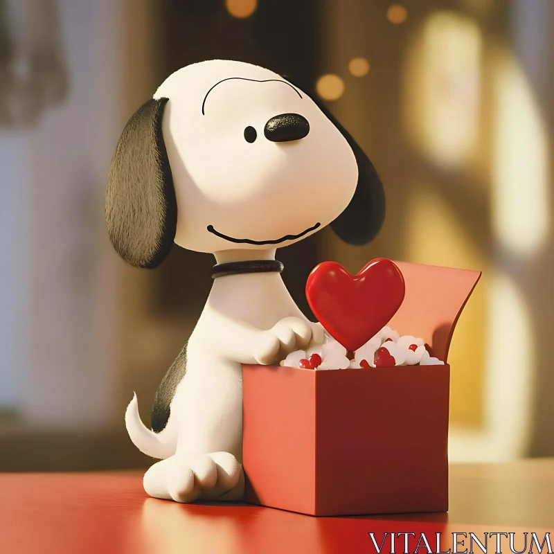 Adorable Cartoon Dog Holding a Heart Gift AI Image