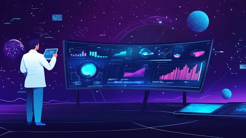 Scientist Analyzing Data in Space Lab