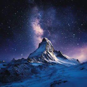 Snowy Peak Under the Milky Way