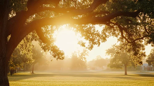 Golden Sunlight Through Tree Branches