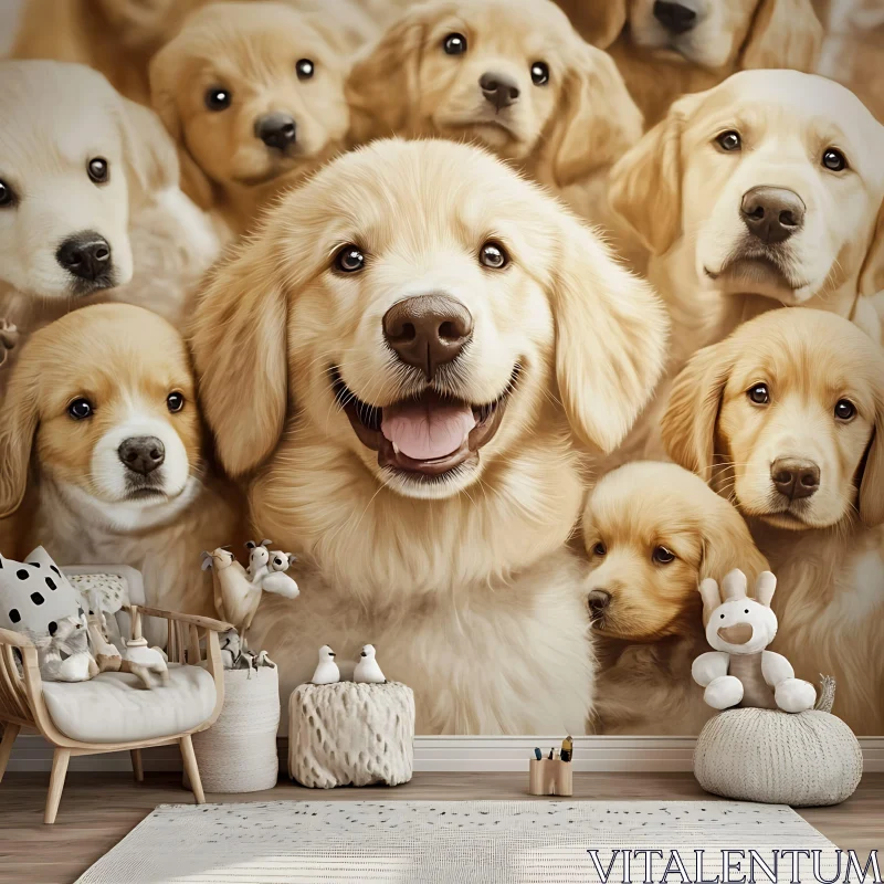 Heartwarming Image of Golden Retriever Puppies AI Image