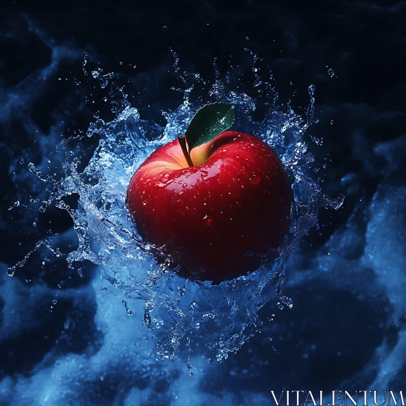 Crimson Apple in a Cascade of Water AI Image