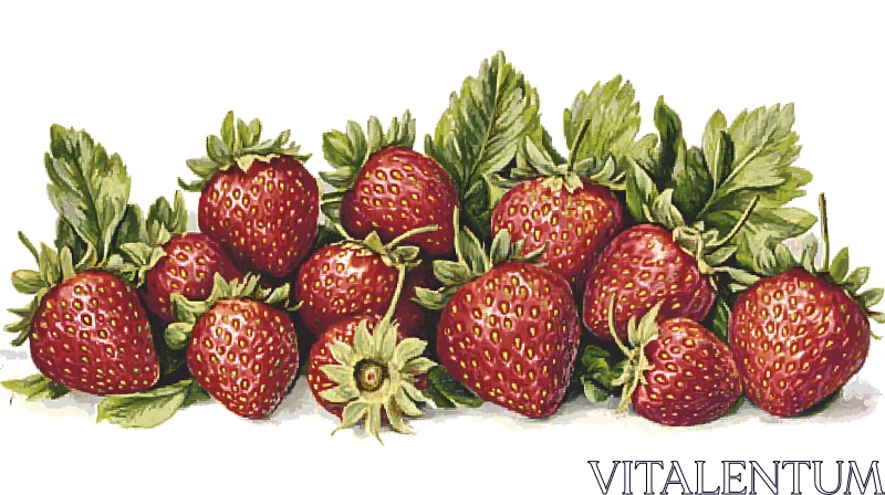 AI ART Fresh Strawberries with Leaves Artwork