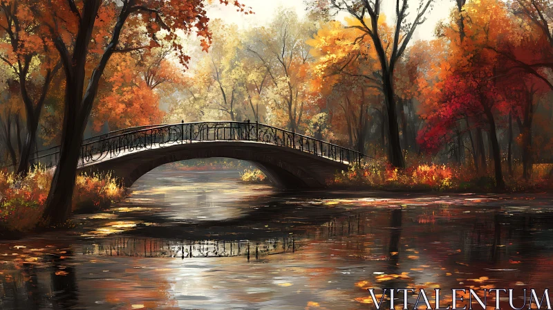 Picturesque Autumn River Crossing AI Image