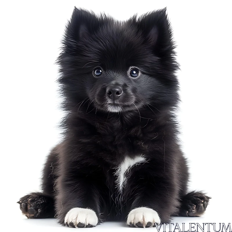 Charming Black Puppy with Fluffy Fur and White Markings AI Image