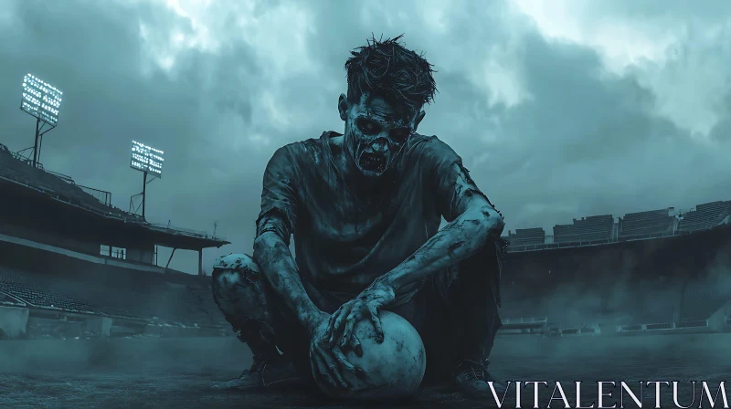 Undead Athlete: A Post-Apocalyptic Football Scene AI Image