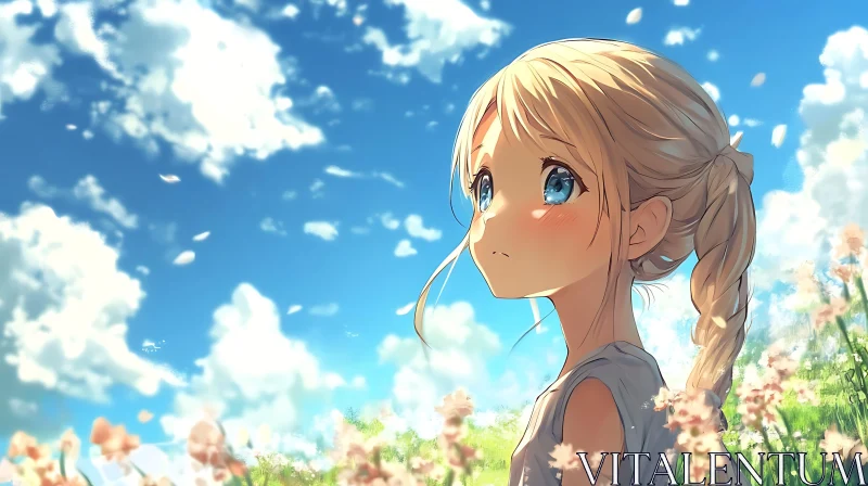 Contemplative Anime Girl in Nature AI Image