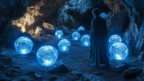 Enchanted Cave with Glowing Spheres