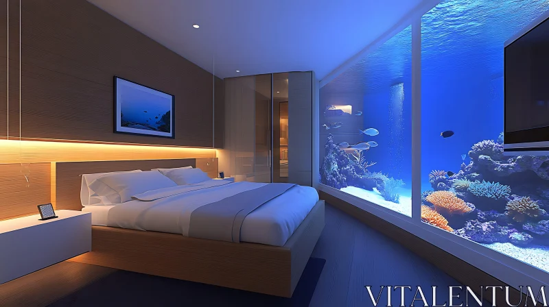 Modern Bedroom with Underwater View AI Image