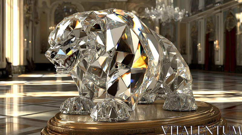 Majestic Crystal Bear Sculpture in Opulent Interior AI Image