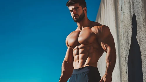 Muscular Man Portrait Against Blue Sky