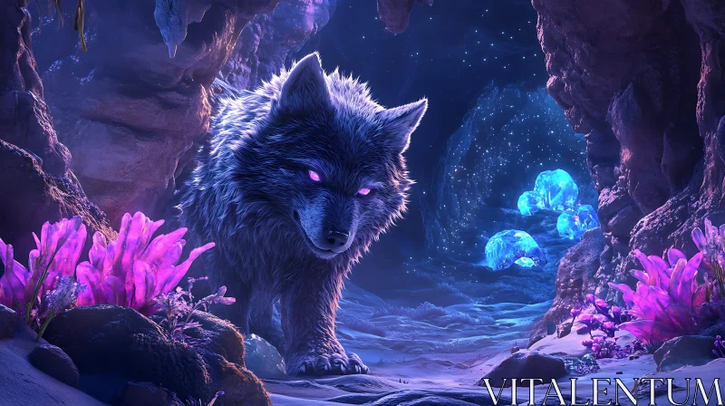 AI ART Guardian Wolf of the Crystal Depths