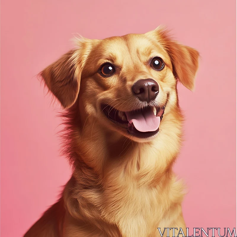 Golden Retriever Portrait on Pink Background AI Image