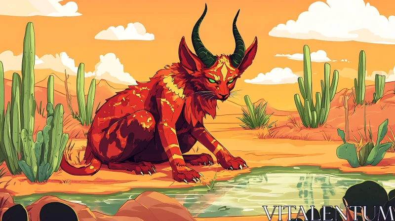 Desert Pool Feline AI Image