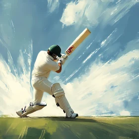 Artistic Cricketer in Action under a Vibrant Sky AI Generated Picture