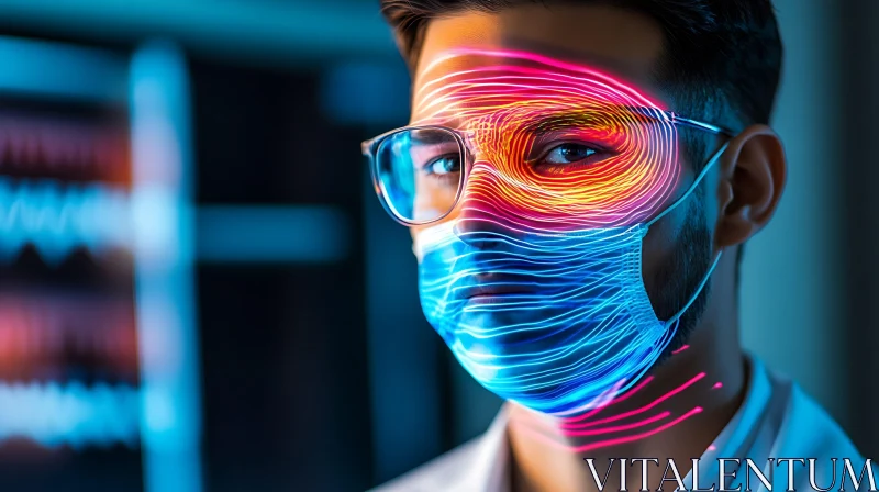 Futuristic Face with Neon Lines AI Image