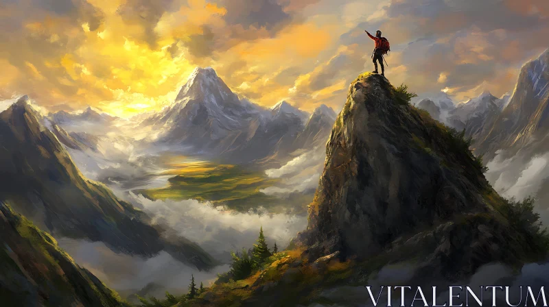 Summit Vista: Hiker's Mountain View AI Image