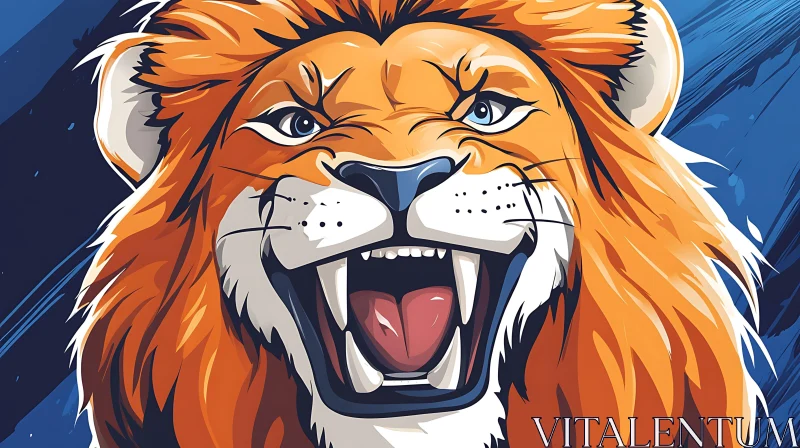 Lion Head with Open Mouth Illustration AI Image