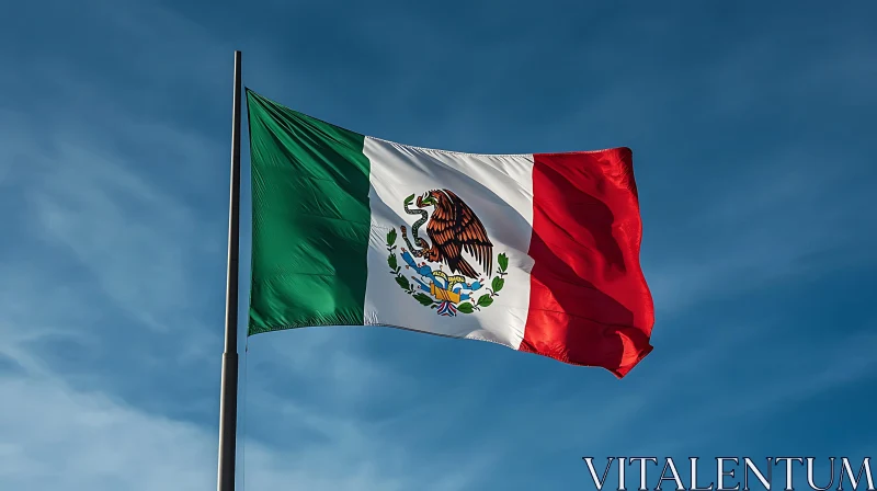 AI ART Mexican National Flag Against Blue Sky