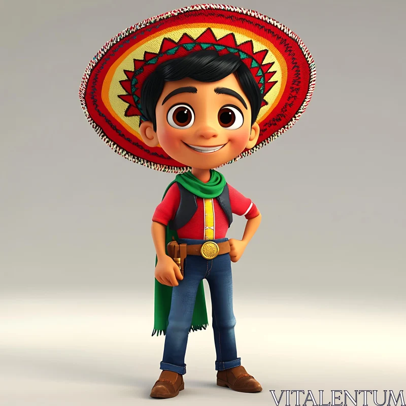 AI ART Smiling Boy Character Wearing Sombrero