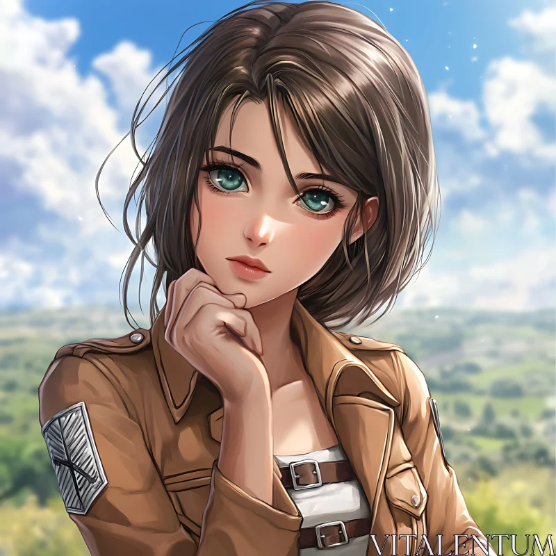 Thoughtful Anime Character in Scenic Background AI Image