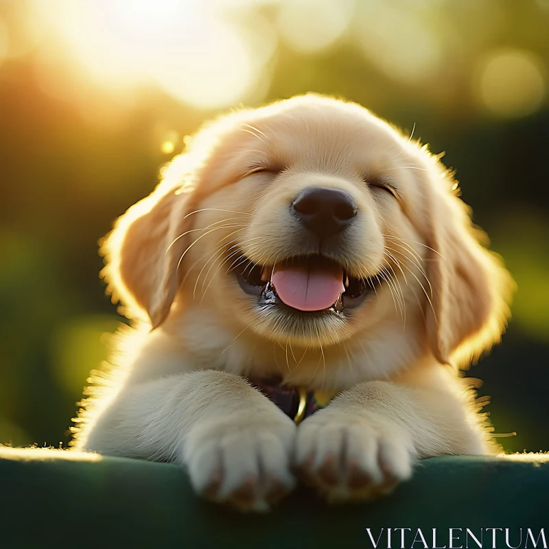 Smiling Golden Retriever Puppy Under Natural Sunlight AI Image