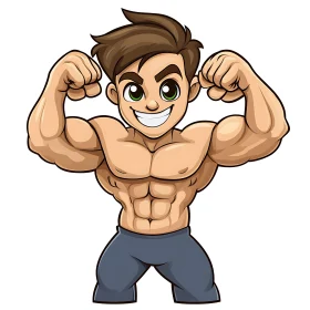 Smiling Muscle Man Cartoon Illustration