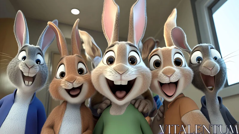 AI ART Cartoon Rabbits Smiling Together