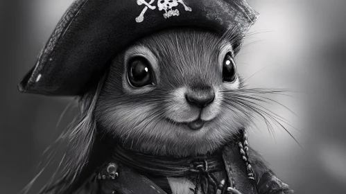 Monochrome Squirrel Pirate Illustration