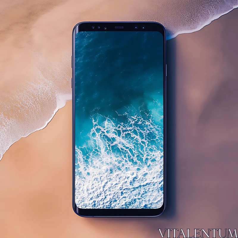 Smartphone displaying sea waves AI Image