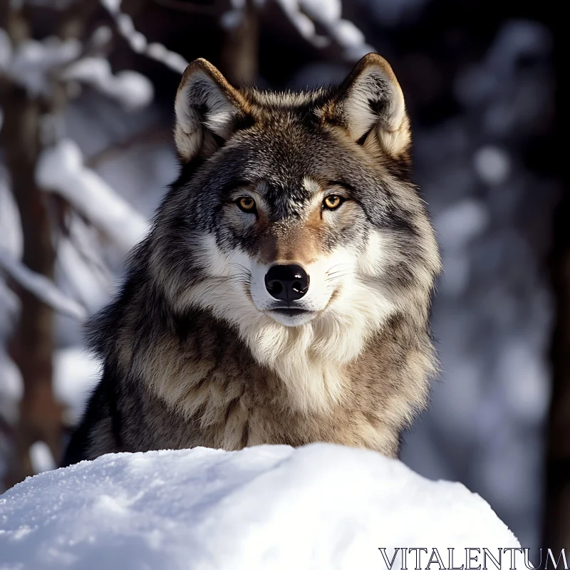 AI ART Lone Wolf in Snowy Landscape