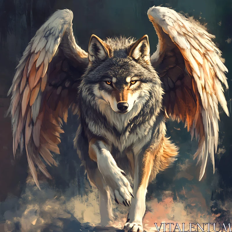 Majestic Winged Wolf Creature AI Image