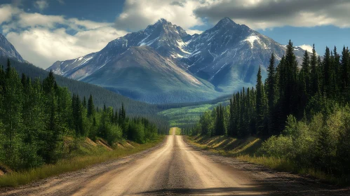 Majestic Mountains and Forest Road View