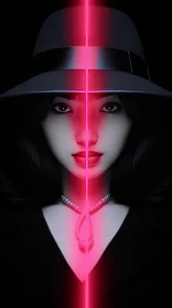 Captivating Surrealist Manga Art: Lady Cloning in Hat and Red Light