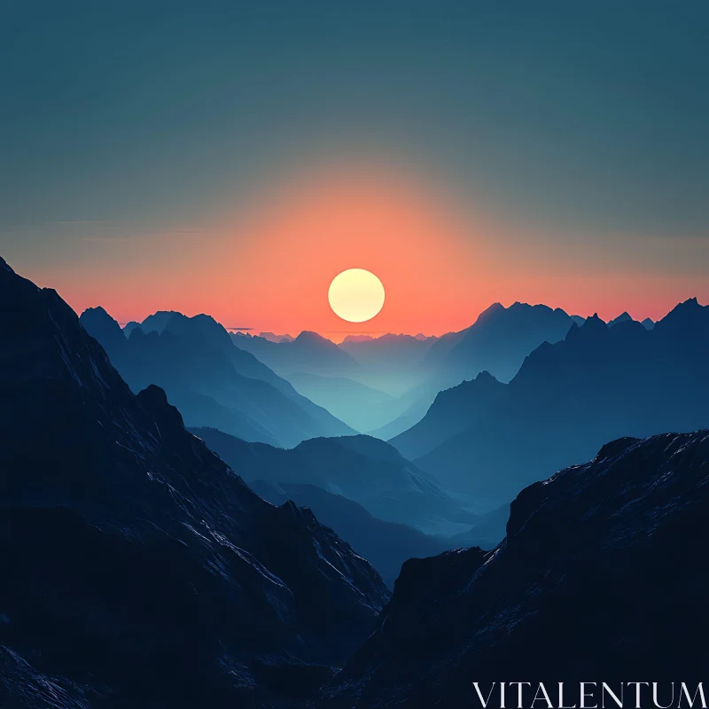 AI ART Tranquil Mountain Range at Sunset