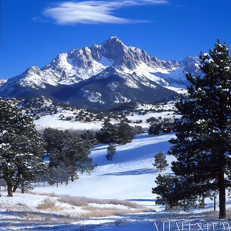 AI ART Winter Mountain Vista with Snow-Covered Trees