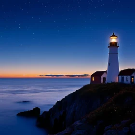 Coastal Lighthouse Under Starry Night Sky