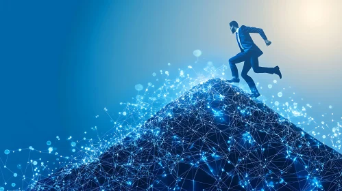 Man Running on Digital Network Peak