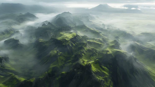 Green Mountain Range with Fog