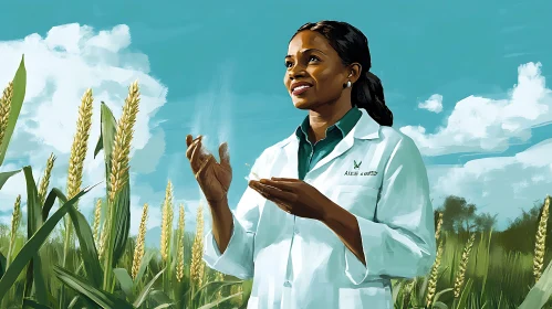 Woman Scientist Examining Grain Field