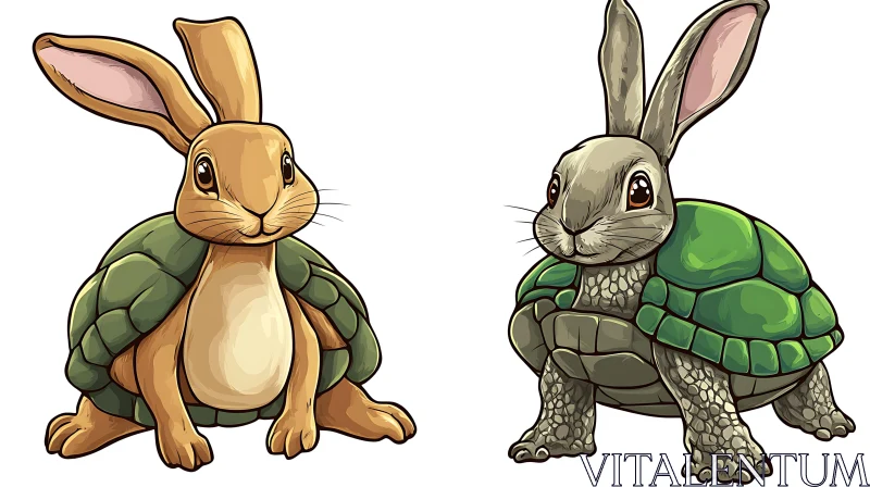 Cartoon Turtle-Rabbit Fusion AI Image