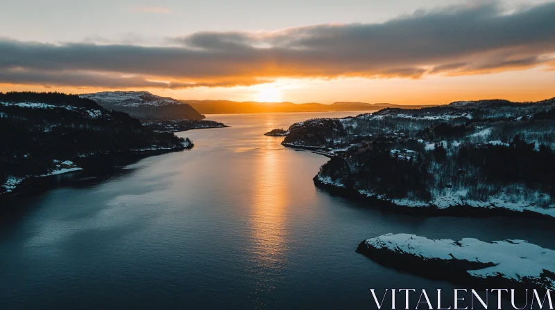 Golden Sunset Reflecting on Tranquil Lake AI Image