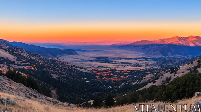 Sunset Over Mountain Valley AI Image